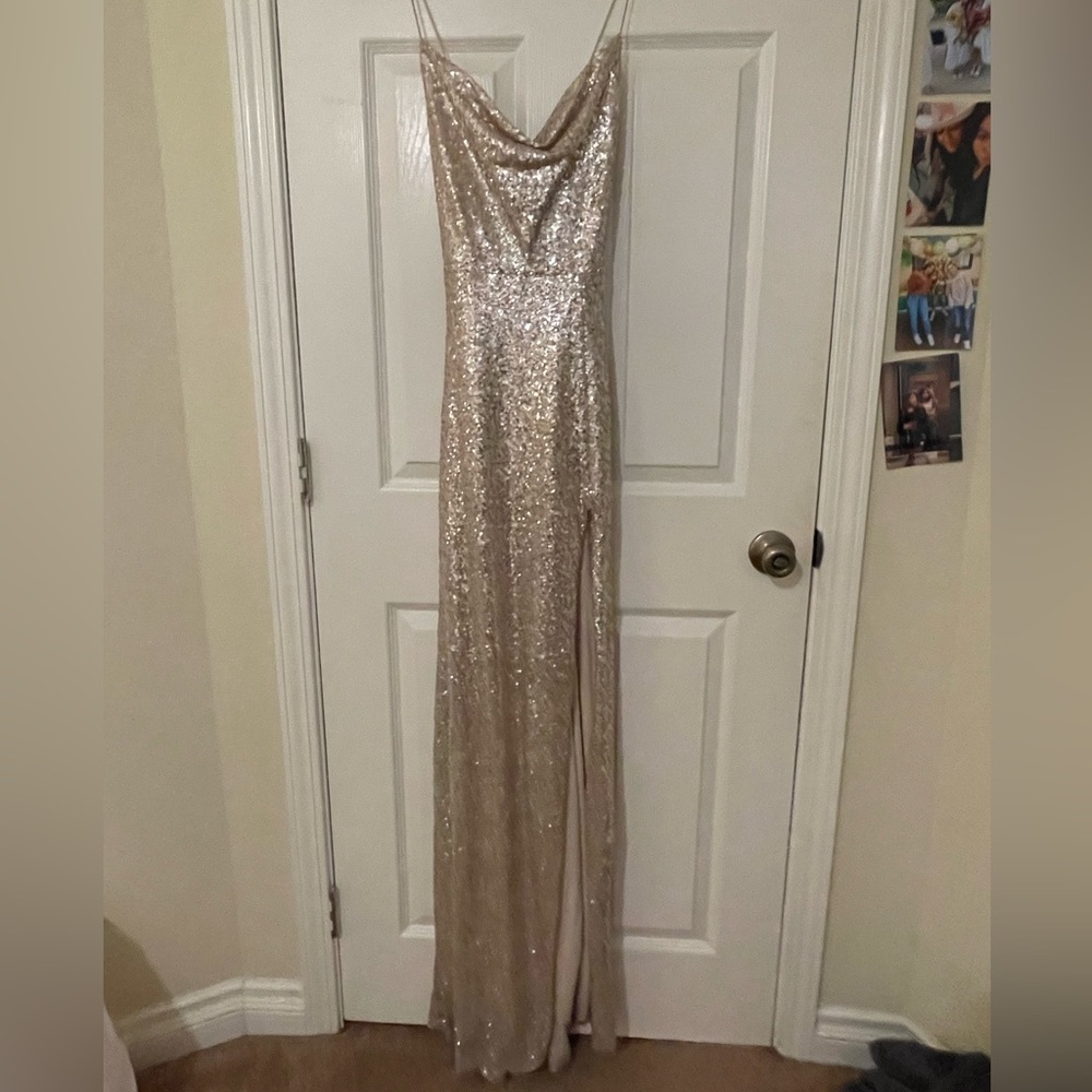 Gold Sequin Prom Dress w/ Slit